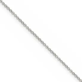 1.25mm Rhodium Plated Sterling Silver Solid Cable Chain Necklace