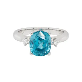 14k Blue Zircon and Diamond Three Stone Ring