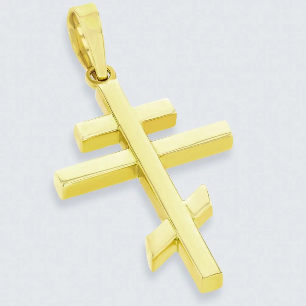 14K Gold Plain Russian Orthodox Cross Pendant Necklace - Yellow Gold