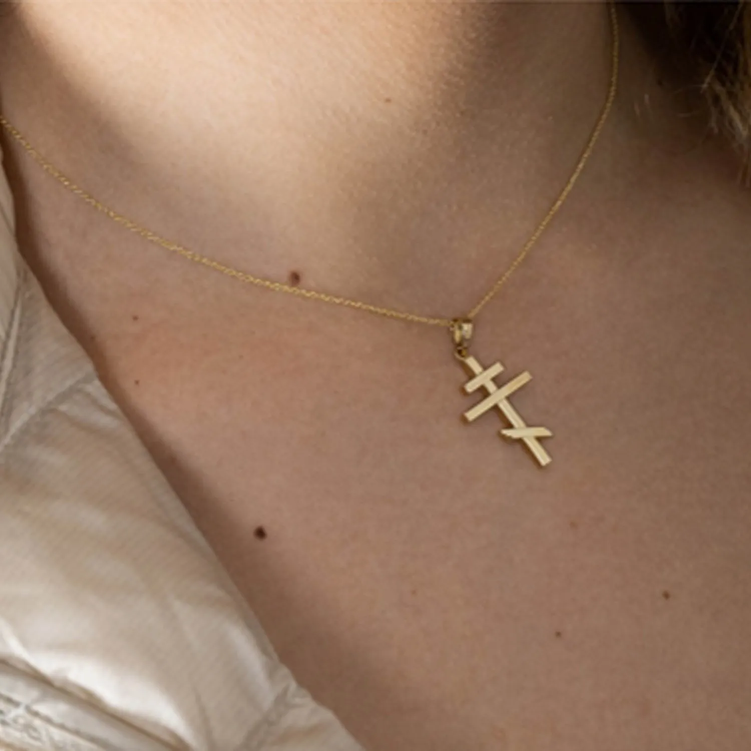 14K Gold Plain Russian Orthodox Cross Pendant Necklace - Yellow Gold