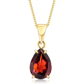 14K Yellow Gold Teardrop Red Garnet Vencie Chain 7X10mm Pendant