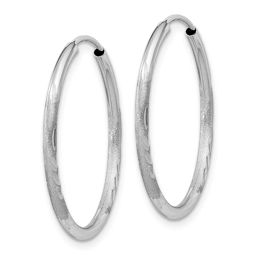 1.5mm x 24mm 14k White Gold Satin Diamond-Cut Endless Hoop Earrings