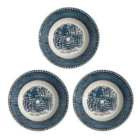 3 Currier and Ives Blue Garden Gate Bowls by Royal for Berries, Dessert