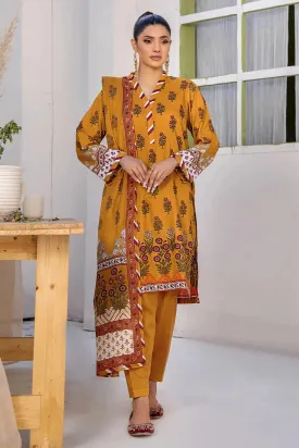 3PC Printed Unstitched Lawn Suit KLA-2706 Mustard