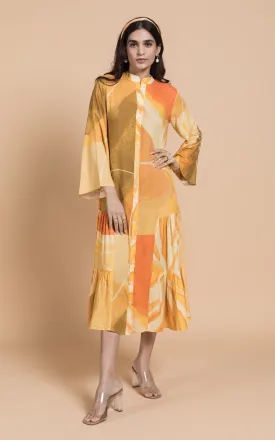 Abstract Printed Tiered Midi Dress