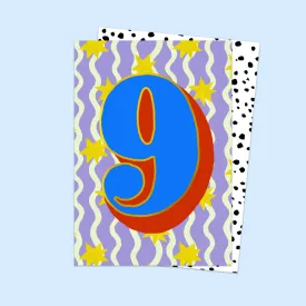 Age 9 Birthday Stars Greetings Card by Eleanor Bowmer