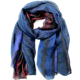 Animal Print Silk Scarf-Midnight/Burgundy