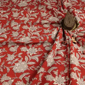 Bagru Red Floral Jaal Hand Block Printed Cotton Fabric