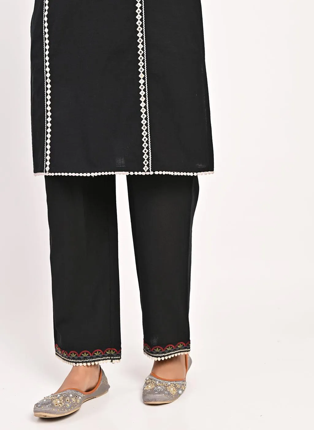 Black Schiffili Embroidered Cotton Co-ord Set with 3/4th Sleeves