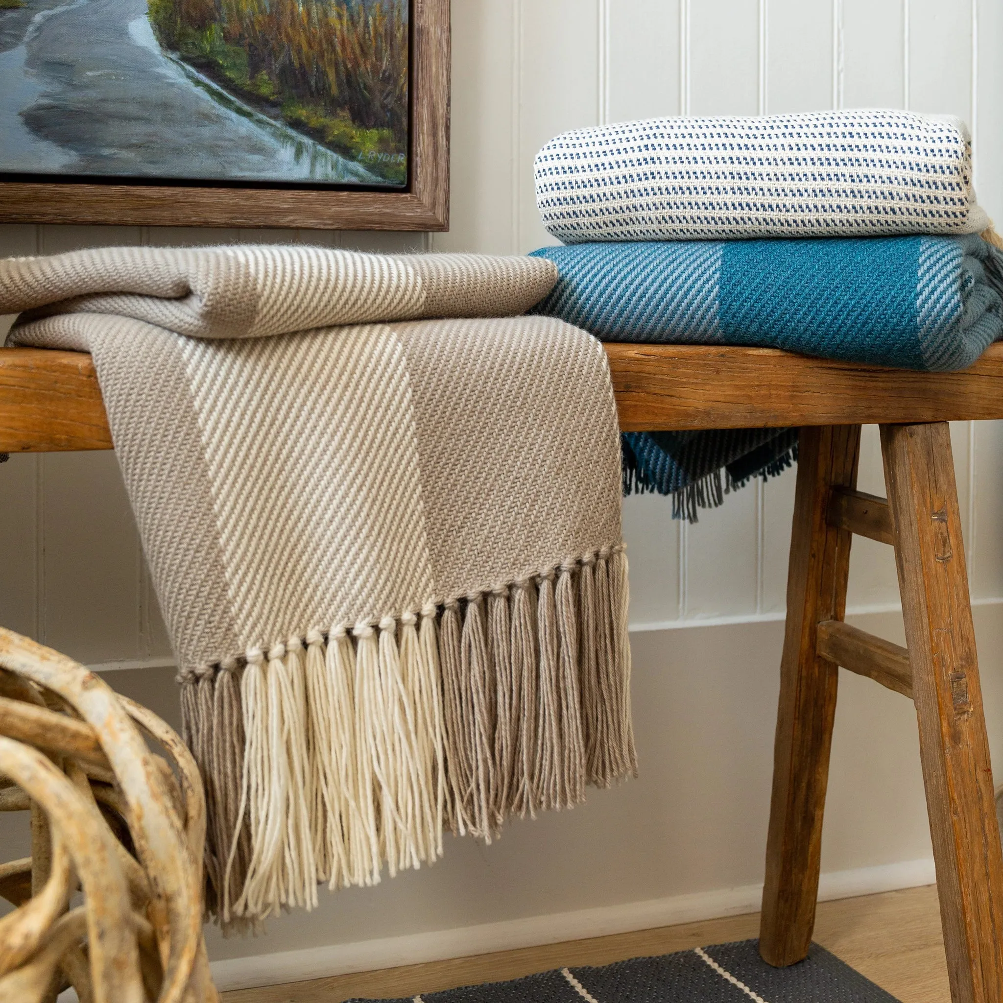 Camel Stripe Handwoven Alpaca Throw