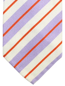 Cesare Attolini Tie White Lilac Red Stripes Unlined Necktie FINAL SALE