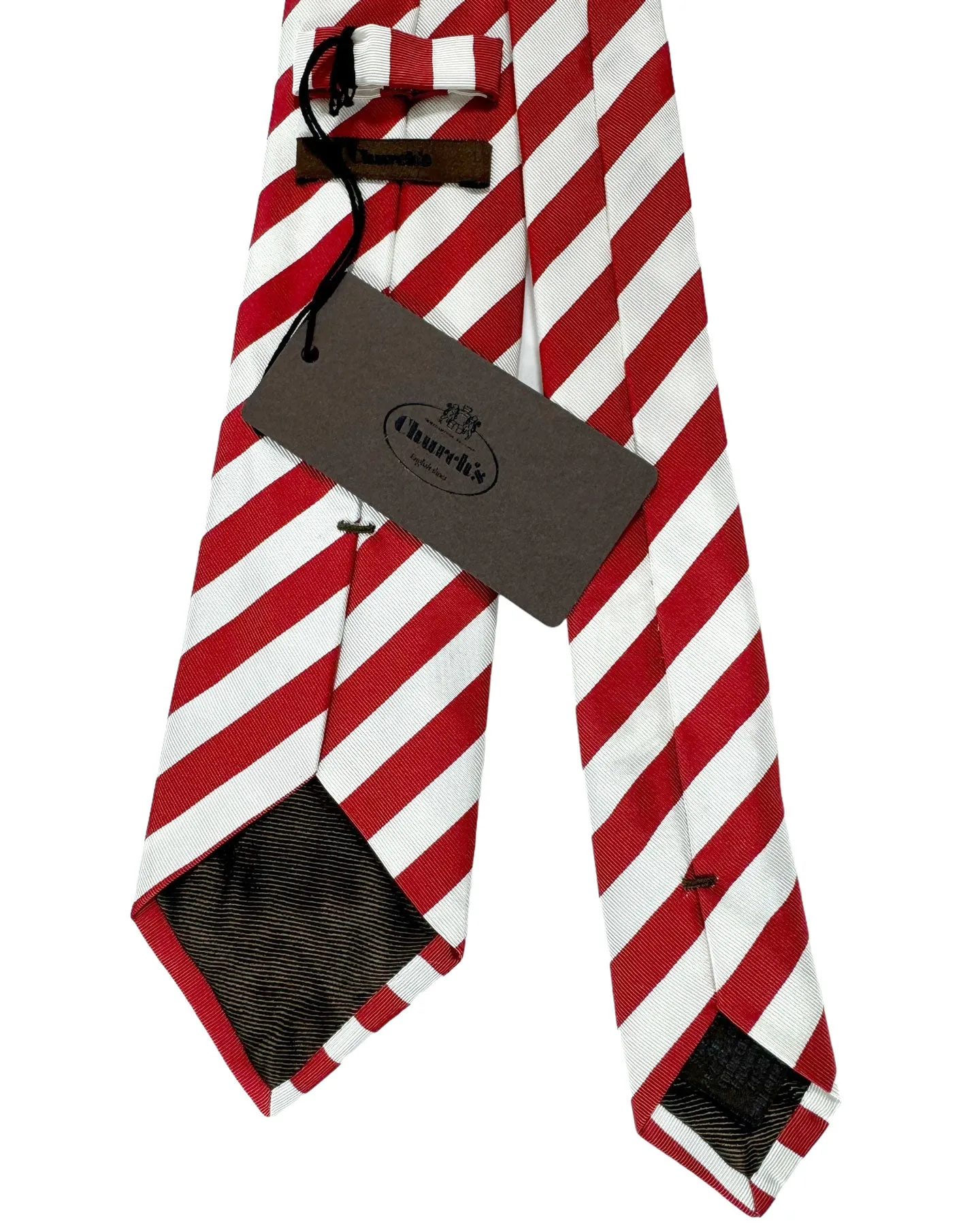 Church's Silk Tie White Red Stripes FINAL SALE