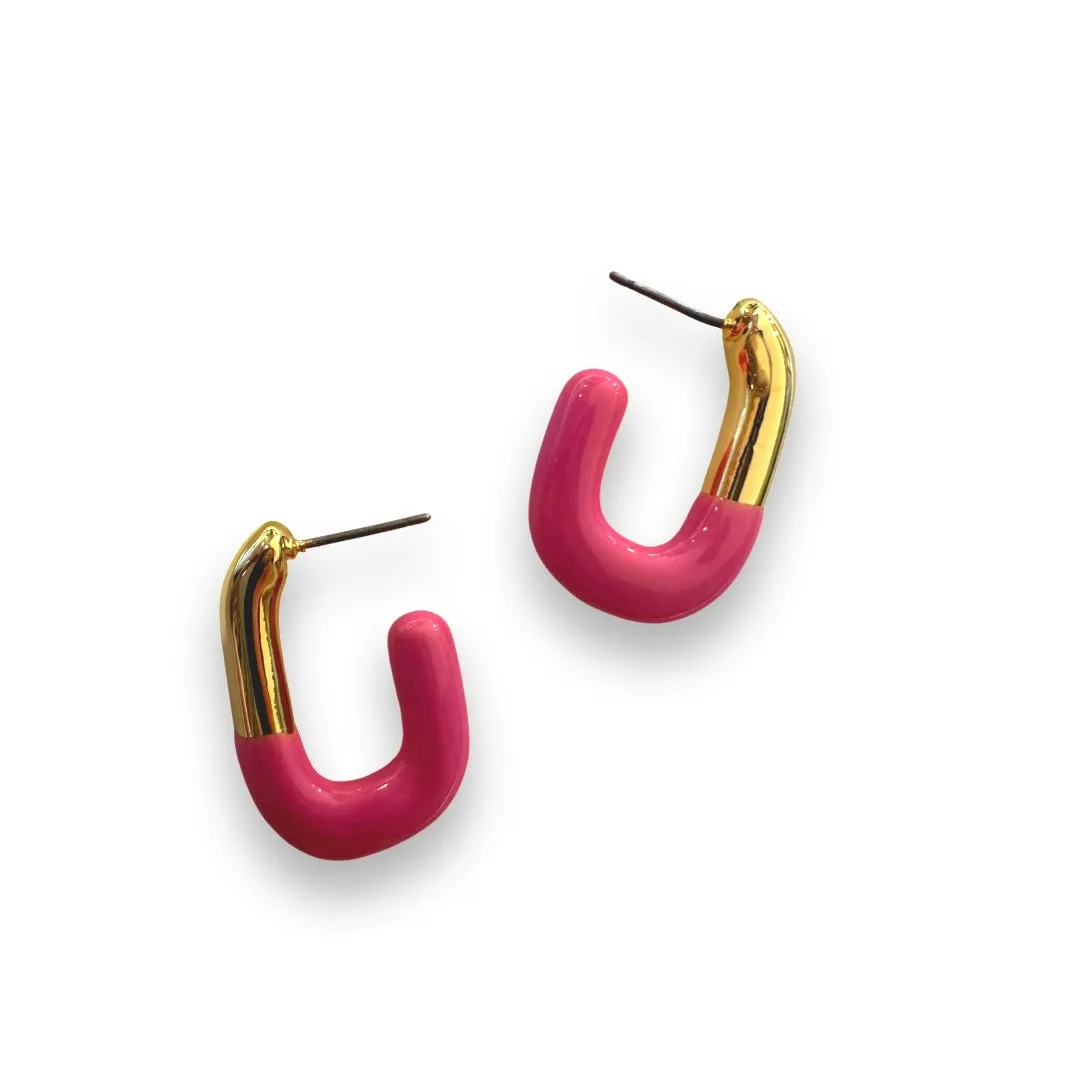 Curved Color Blocking Half Hoop Earrings