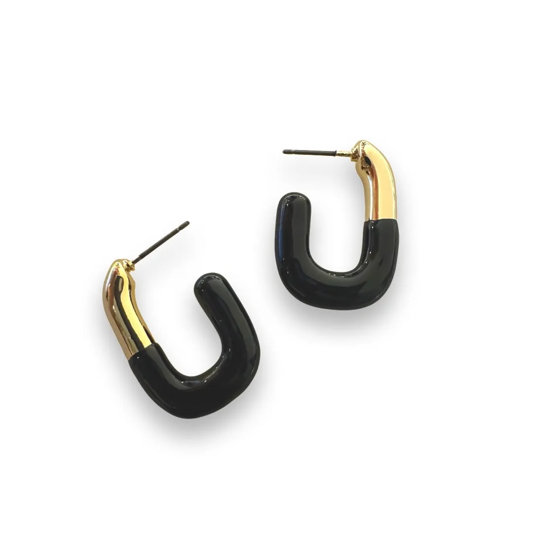 Curved Color Blocking Half Hoop Earrings