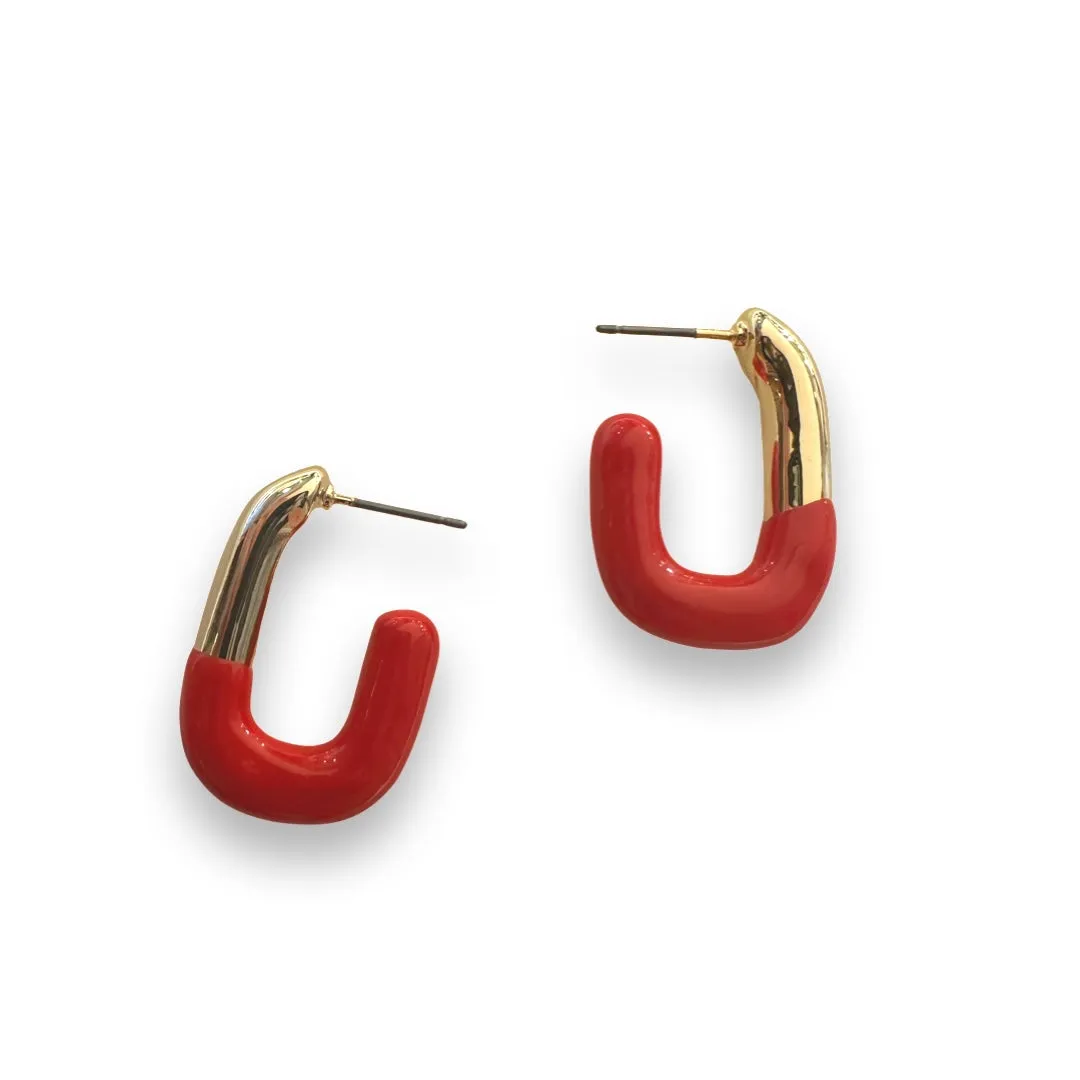 Curved Color Blocking Half Hoop Earrings