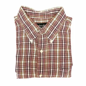 Eddie Bauer Mens Relaxed Fit Red Plaid Flannel Button-Down Shirt