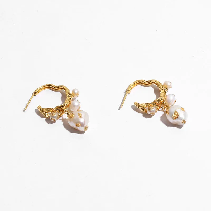 Elegant Gold Plated Pearlized Beaded Stud Earrings - Gold