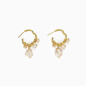 Elegant Gold Plated Pearlized Beaded Stud Earrings - Gold