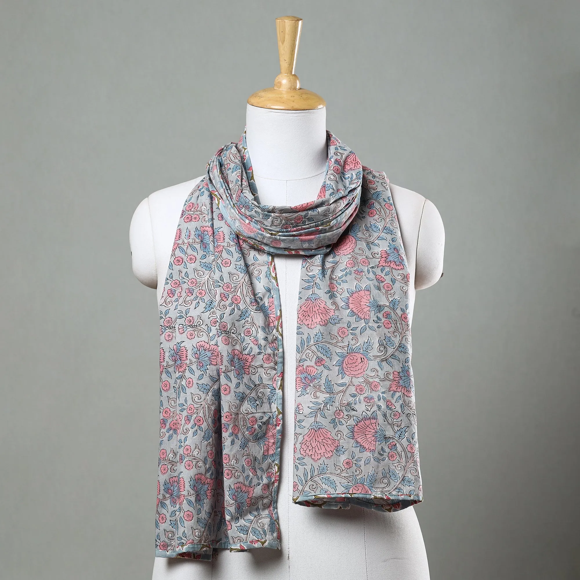 Grey - Sanganeri Block Printed Cotton Stole