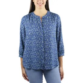 Jachs Girlfriend Women's Floral Print Button Front Top Three Quarter Sleeve Blouse