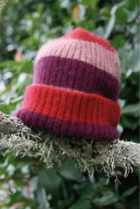 Lothlorian - Child's Stripe Rib Beanie in Merino Wool and Possum Fur