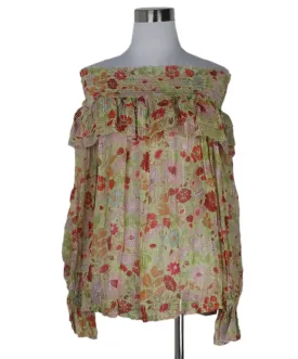 Manoush Green & Red Floral Print Ruffle Blouse sz 4