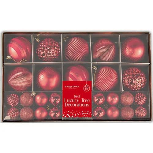 Red Luxury Tree Decorations Baubles - 50 Pack Elegant Christmas Ornaments Stunning Festive Display