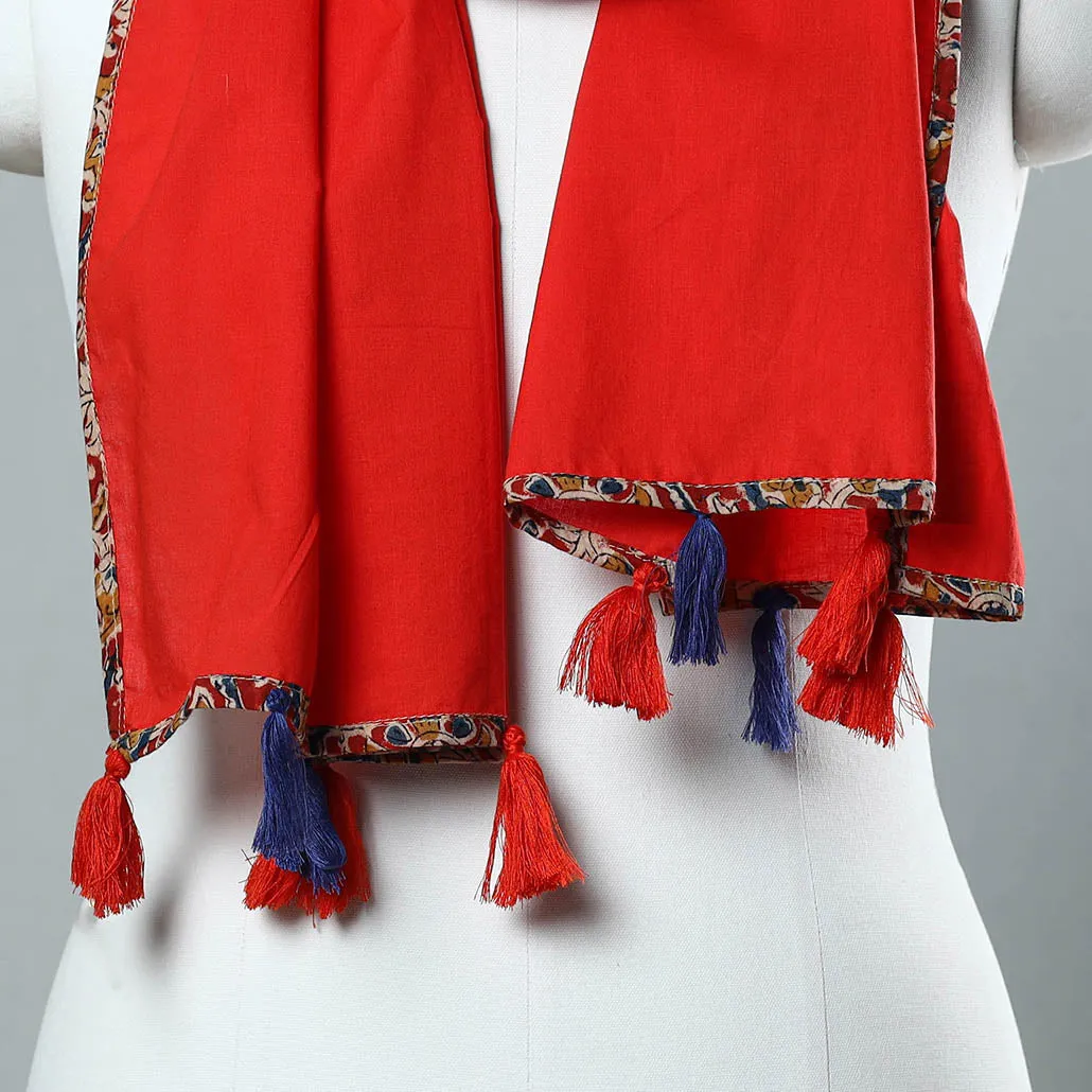 Red - Plain Cotton Stole with Tassels 16