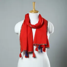 Red - Plain Cotton Stole with Tassels 16