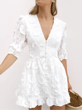 Sierra Cotton Summer Short Day Dress | White