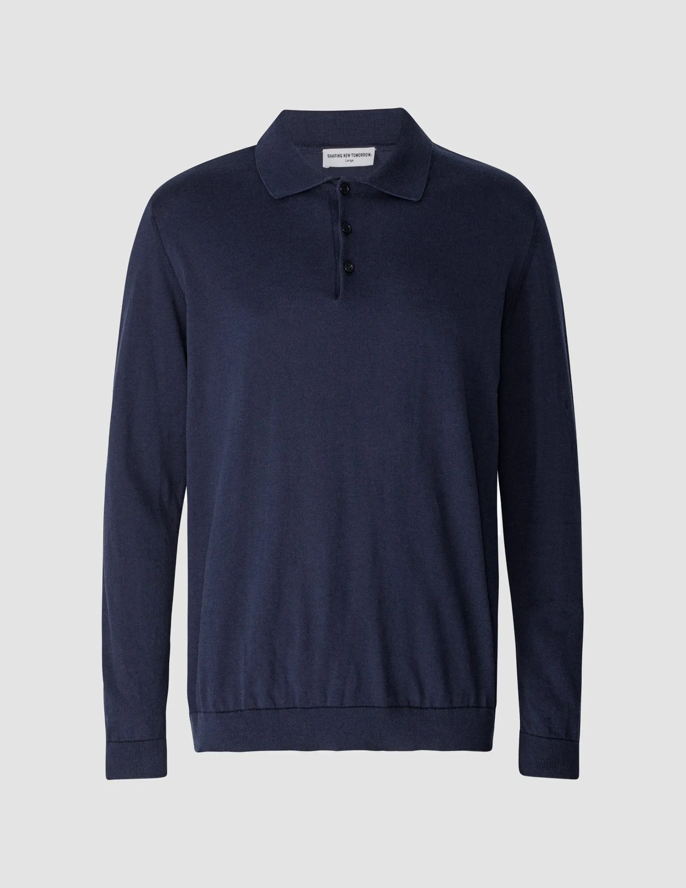 Silk / Cotton Long Sleeve Polo Navy