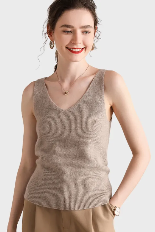 Stylish V-Neck Cashmere Vest Top