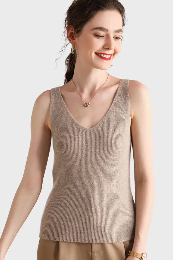 Stylish V-Neck Cashmere Vest Top