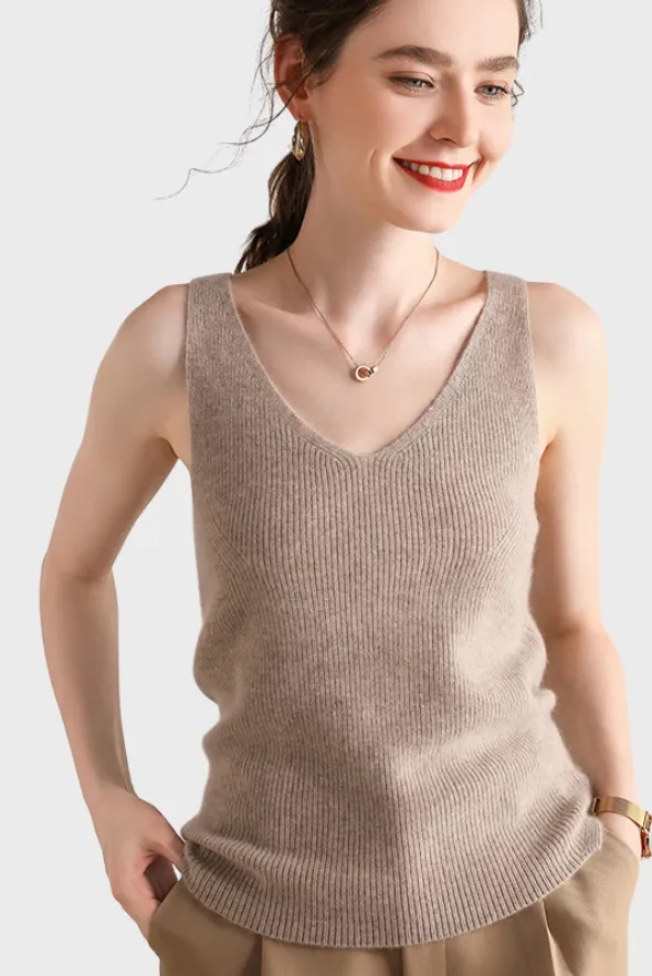 Stylish V-Neck Cashmere Vest Top