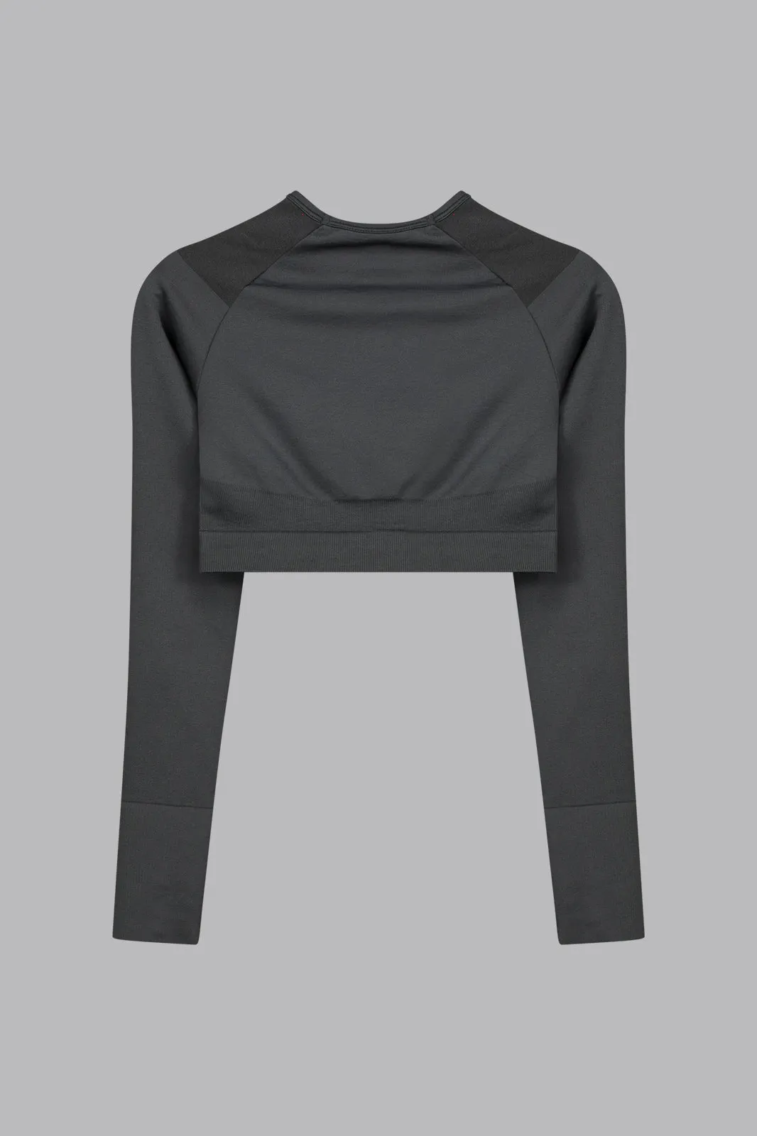 V_COMPRESS CROPPED SEAMLESS LONG SLEEVE TOP - Dark Gray