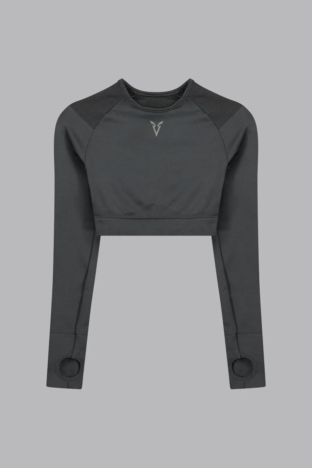 V_COMPRESS CROPPED SEAMLESS LONG SLEEVE TOP - Dark Gray