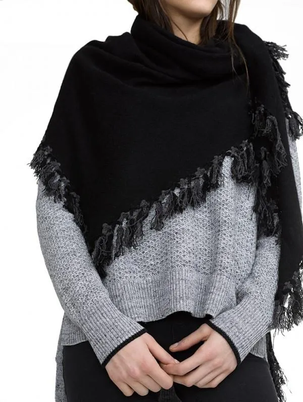 White   Warren- Tassel Triangle Scarf Blk/Charcoal